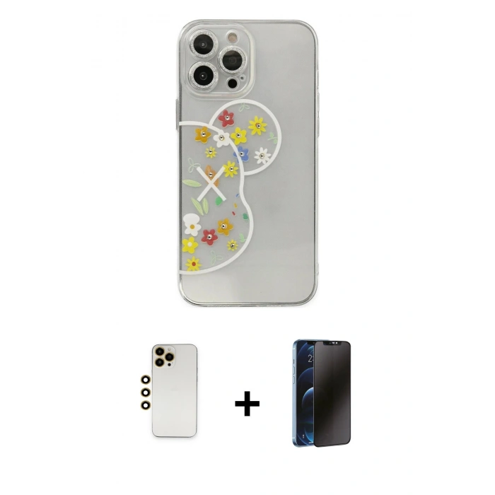 MARSİLYAN™- iPhone 13 Pro Max Kılıf Eksen Asil Prime - Siyah 3D Antistatik Hayalet Cam Ekran Koruyucu + Shine Kamera Lens - GD