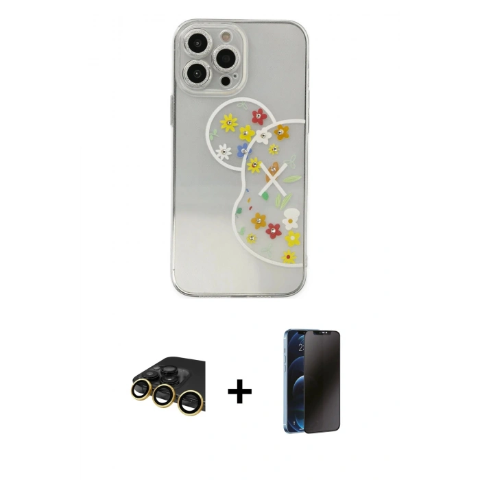 MARSİLYAN™- iPhone 13 Pro Max Kılıf Eksen Asil Prime - Siyah 3D Antistatik Hayalet Cam Ekran Koruyucu + Raze Metal Kamera Lens - GD