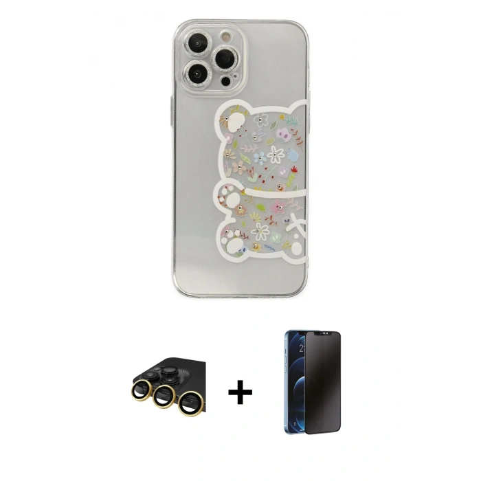MARSİLYAN™- iPhone 13 Pro Max Kılıf Eksen Asil Prime - Siyah 3D Antistatik Hayalet Cam Ekran Koruyucu + Raze Metal Kamera Lens - GD