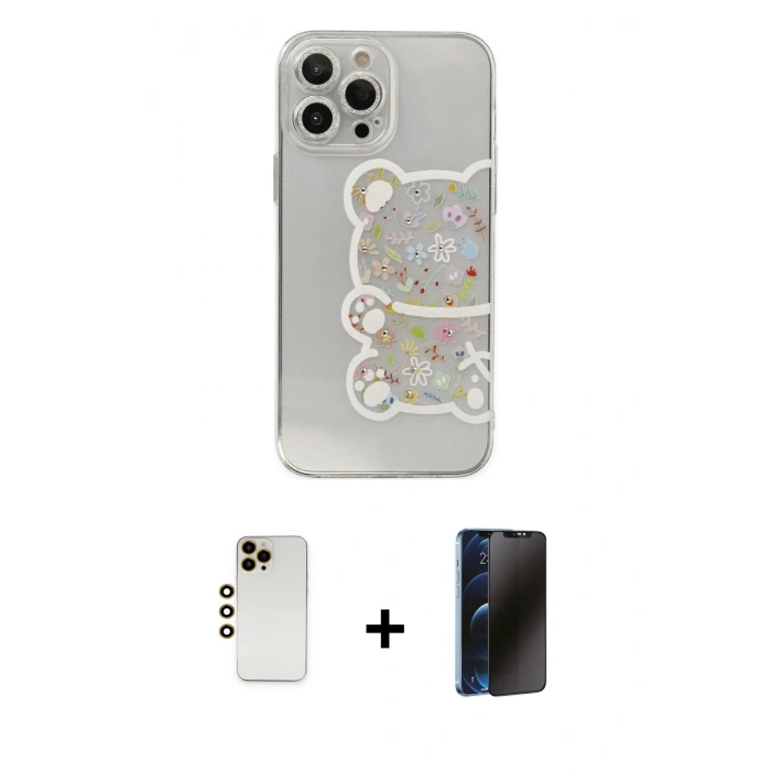 MARSİLYAN™- iPhone 13 Pro Max Kılıf Eksen Asil Prime - Siyah 3D Antistatik Hayalet Cam Ekran Koruyucu + Shine Kamera Lens - GD