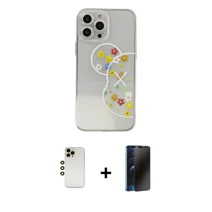 MARSİLYAN™- iPhone 13 Pro Max Kılıf Eksen Asil Prime - Siyah 3D Antistatik Hayalet Cam Ekran Koruyucu + Shine Kamera Lens - GD