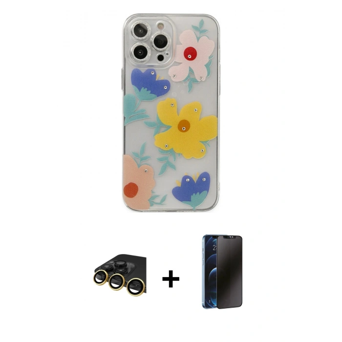 MARSİLYAN™- iPhone 13 Pro Max Kılıf Eksen Asil Prime - Siyah 3D Antistatik Hayalet Cam Ekran Koruyucu + Raze Metal Kamera Lens - GD