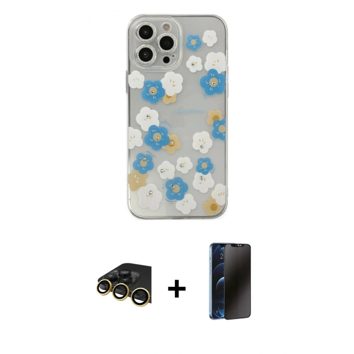 MARSİLYAN™- iPhone 13 Pro Max Kılıf Eksen Asil Prime - Siyah 3D Antistatik Hayalet Cam Ekran Koruyucu + Raze Metal Kamera Lens - GD