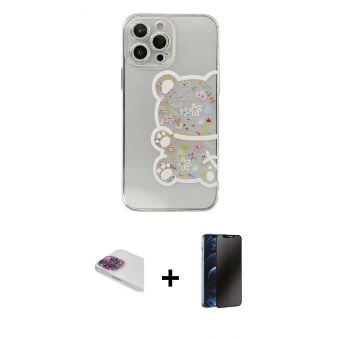 MARSİLYAN™- iPhone 13 Pro Max Kılıf Eksen Asil Prime - Siyah 3D Antistatik Hayalet Cam Ekran Koruyucu + Pers Alüminyum Kamera Lens - GI