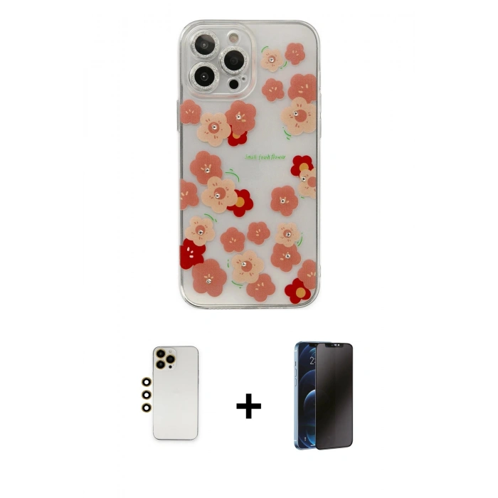 MARSİLYAN™- iPhone 13 Pro Max Kılıf Eksen Asil Prime - Siyah 3D Antistatik Hayalet Cam Ekran Koruyucu + Shine Kamera Lens - GD