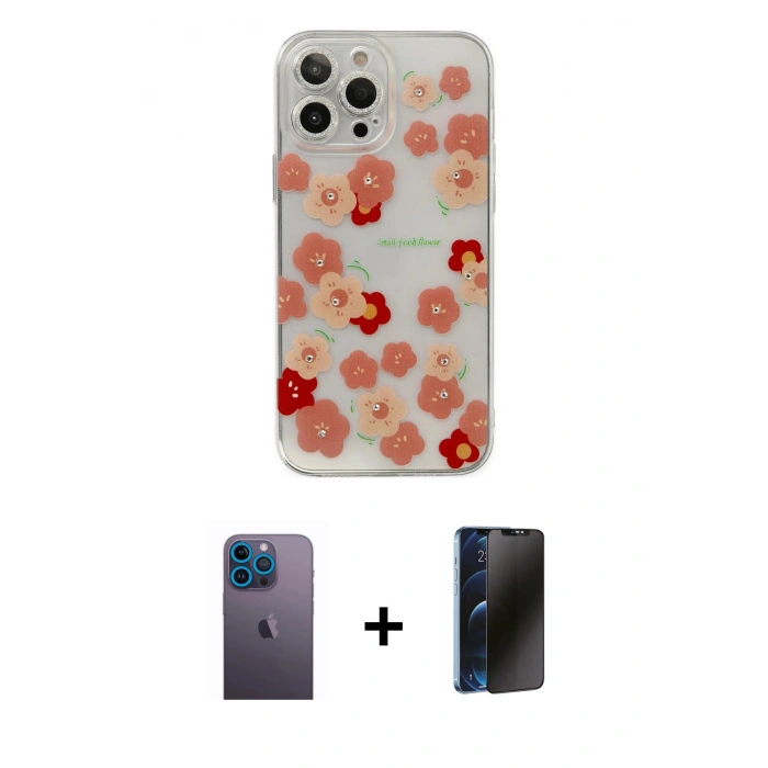 MARSİLYAN™- iPhone 13 Pro Max Kılıf Eksen Asil Prime - Siyah 3D Antistatik Hayalet Cam Ekran Koruyucu + Neon Fosforlu Kamera Lens - MI