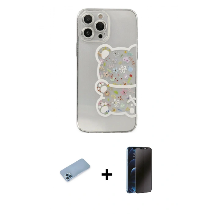 MARSİLYAN™- iPhone 13 Pro Max Kılıf Eksen Asil Prime - Siyah 3D Antistatik Hayalet Cam Ekran Koruyucu + Shine Kamera Lens Koruma Cam - MI