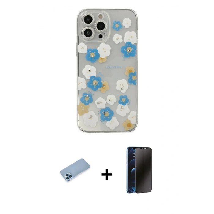 MARSİLYAN™- iPhone 13 Pro Max Kılıf Eksen Asil Prime - Siyah 3D Antistatik Hayalet Cam Ekran Koruyucu + Shine Kamera Lens Koruma Cam - MI