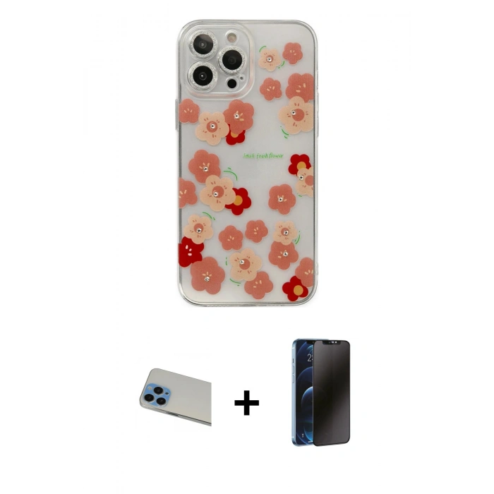 MARSİLYAN™- iPhone 13 Pro Max Kılıf Eksen Asil Prime - Siyah 3D Antistatik Hayalet Cam Ekran Koruyucu + Rainbow Kamera Lens Koruma Cam - MI