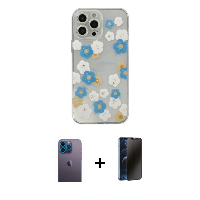 MARSİLYAN™- iPhone 13 Pro Max Kılıf Eksen Asil Prime - Siyah 3D Antistatik Hayalet Cam Ekran Koruyucu + Neon Fosforlu Kamera Lens - MI