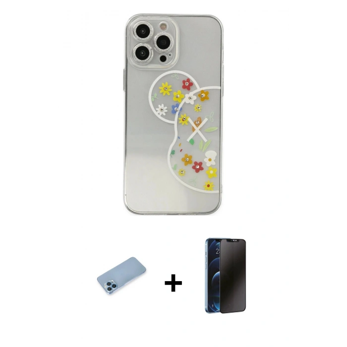 MARSİLYAN™- iPhone 13 Pro Max Kılıf Eksen Asil Prime - Siyah 3D Antistatik Hayalet Cam Ekran Koruyucu + Shine Kamera Lens Koruma Cam - MI