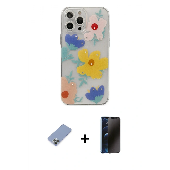 MARSİLYAN™- iPhone 13 Pro Max Kılıf Eksen Asil Prime - Siyah 3D Antistatik Hayalet Cam Ekran Koruyucu + Metal Kamera Lens Koruma Cam - KUYL
