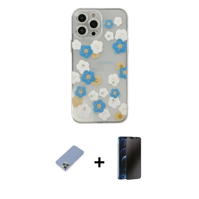 MARSİLYAN™- iPhone 13 Pro Max Kılıf Eksen Asil Prime - Siyah 3D Antistatik Hayalet Cam Ekran Koruyucu + Metal Kamera Lens Koruma Cam - KUYL