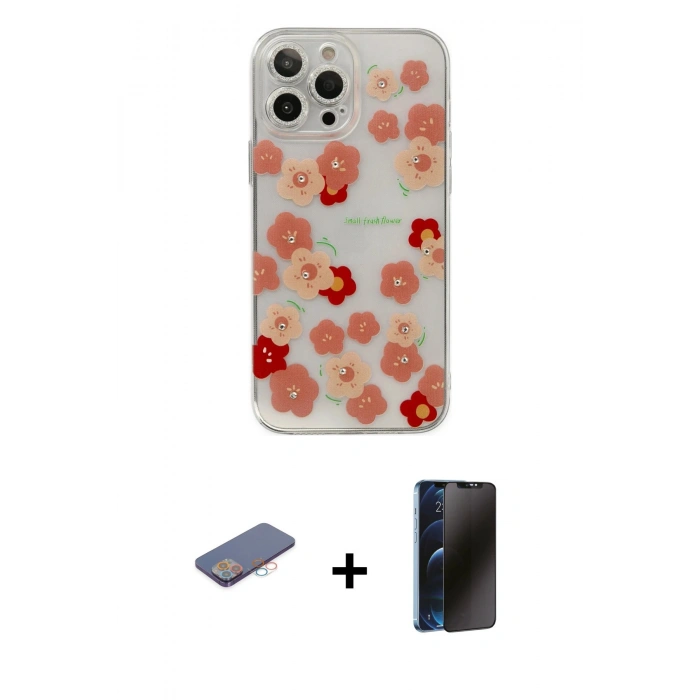 MARSİLYAN™- iPhone 13 Pro Max Kılıf Eksen Asil Prime - Siyah 3D Antistatik Hayalet Cam Ekran Koruyucu + Renkli Kamera Lens Koruma Cam - PE