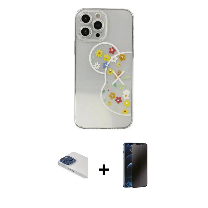 MARSİLYAN™- iPhone 13 Pro Max Kılıf Eksen Asil Prime - Siyah 3D Antistatik Hayalet Cam Ekran Koruyucu + Pers Alüminyum Kamera Lens - LT
