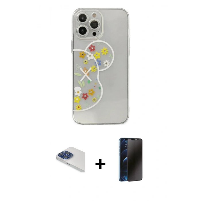 MARSİLYAN™- iPhone 13 Pro Max Kılıf Eksen Asil Prime - Siyah 3D Antistatik Hayalet Cam Ekran Koruyucu + Pers Alüminyum Kamera Lens - LT