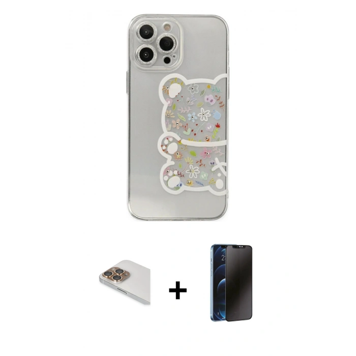 MARSİLYAN™- iPhone 13 Pro Max Kılıf Eksen Asil Prime - Siyah 3D Antistatik Hayalet Cam Ekran Koruyucu + Pers Alüminyum Kamera Lens - GD