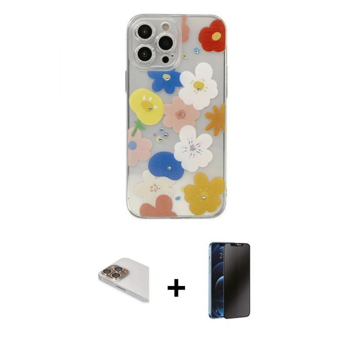 MARSİLYAN™- iPhone 13 Pro Max Kılıf Eksen Asil Prime - Siyah 3D Antistatik Hayalet Cam Ekran Koruyucu + Pers Alüminyum Kamera Lens - GD