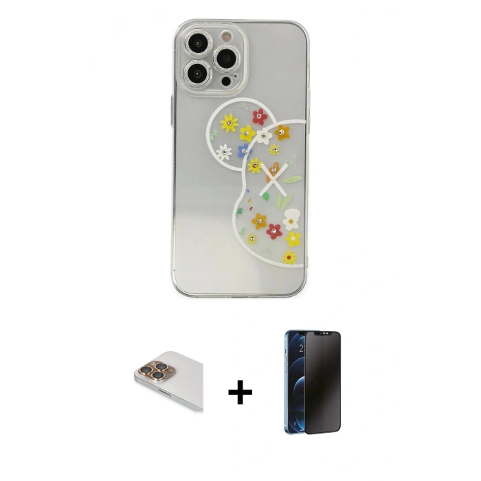 MARSİLYAN™- iPhone 13 Pro Max Kılıf Eksen Asil Prime - Siyah 3D Antistatik Hayalet Cam Ekran Koruyucu + Pers Alüminyum Kamera Lens - GD