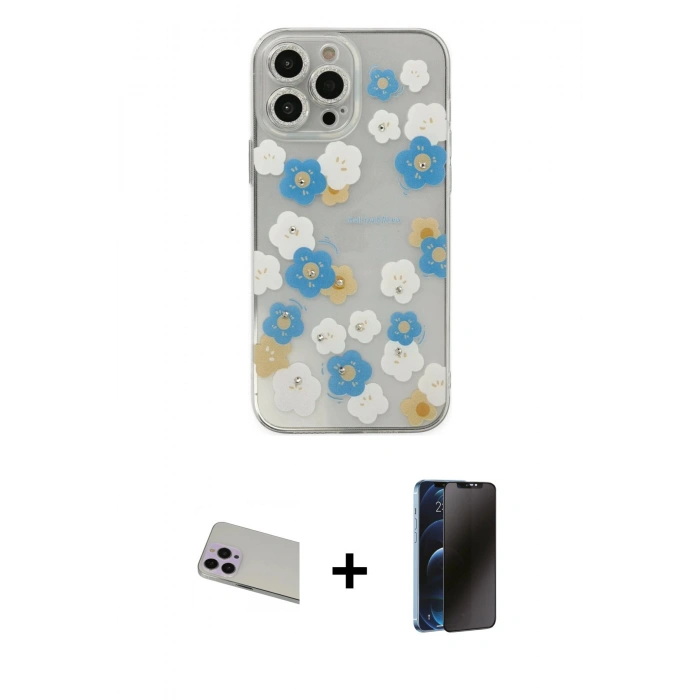 MARSİLYAN™- iPhone 13 Pro Max Kılıf Eksen Asil Prime - Siyah 3D Antistatik Hayalet Cam Ekran Koruyucu + Rainbow Kamera Lens Koruma Cam - MR