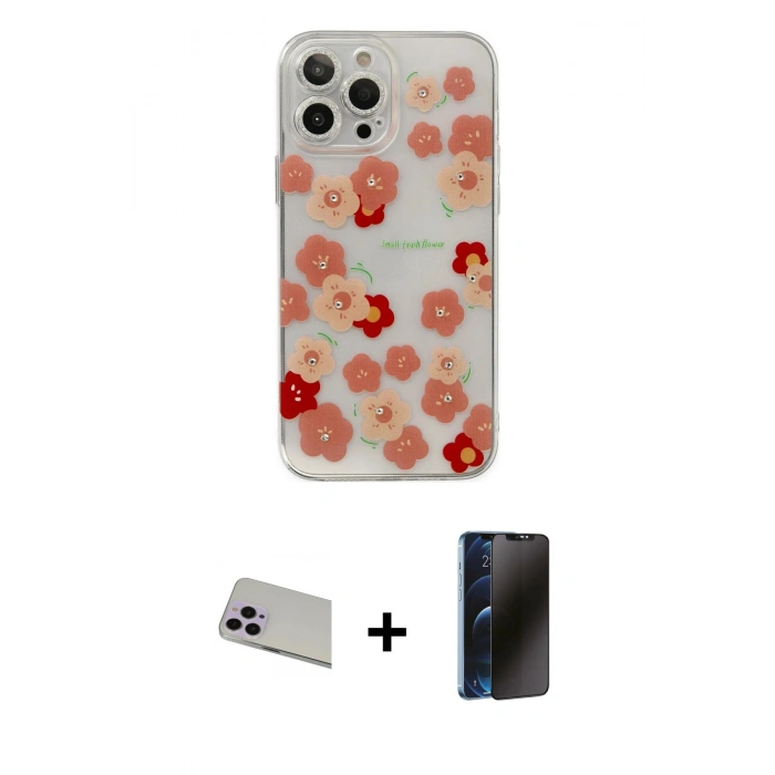 MARSİLYAN™- iPhone 13 Pro Max Kılıf Eksen Asil Prime - Siyah 3D Antistatik Hayalet Cam Ekran Koruyucu + Rainbow Kamera Lens Koruma Cam - MR