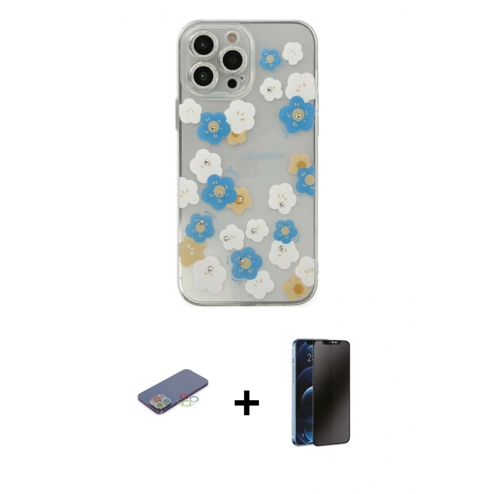 MARSİLYAN™- iPhone 13 Pro Max Kılıf Eksen Asil Prime - Siyah 3D Antistatik Hayalet Cam Ekran Koruyucu + Renkli Kamera Lens Koruma Cam - MI