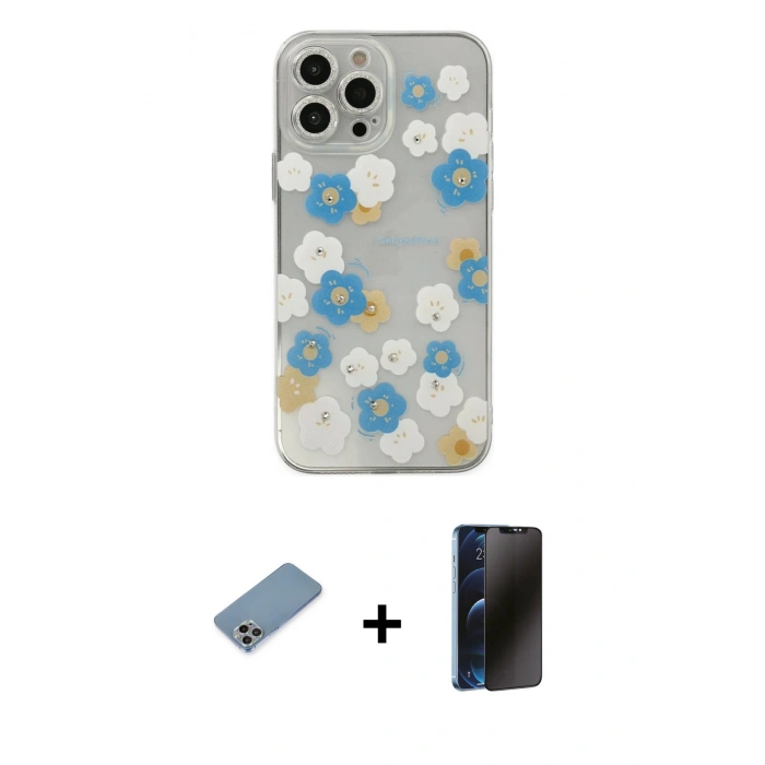 MARSİLYAN™- iPhone 13 Pro Max Kılıf Eksen Asil Prime - Siyah 3D Antistatik Hayalet Cam Ekran Koruyucu + Shine Kamera Lens Koruma Cam - GI