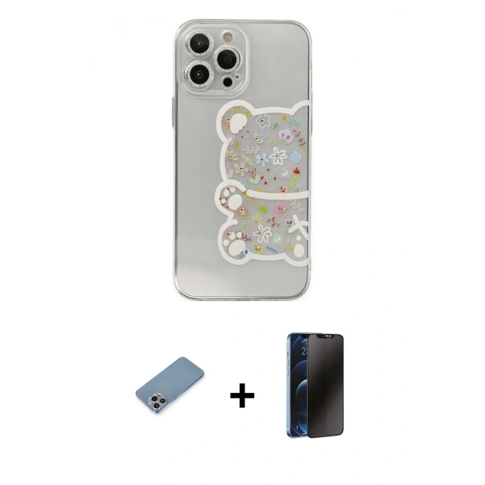 MARSİLYAN™- iPhone 13 Pro Max Kılıf Eksen Asil Prime - Siyah 3D Antistatik Hayalet Cam Ekran Koruyucu + Shine Kamera Lens Koruma Cam - GI