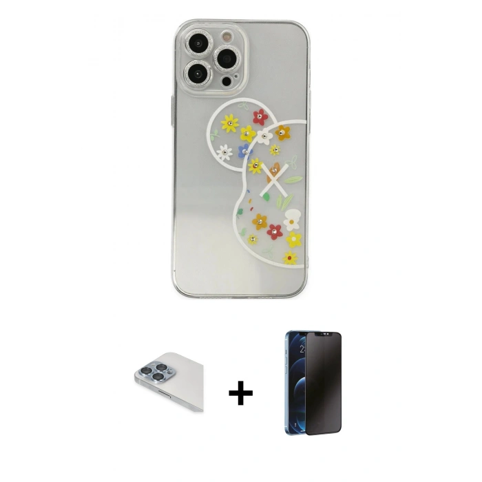 MARSİLYAN™- iPhone 13 Pro Max Kılıf Eksen Asil Prime - Siyah 3D Antistatik Hayalet Cam Ekran Koruyucu + Pers Alüminyum Kamera Lens - SABE