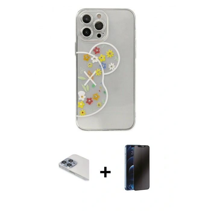MARSİLYAN™- iPhone 13 Pro Max Kılıf Eksen Asil Prime - Siyah 3D Antistatik Hayalet Cam Ekran Koruyucu + Pers Alüminyum Kamera Lens - SABE