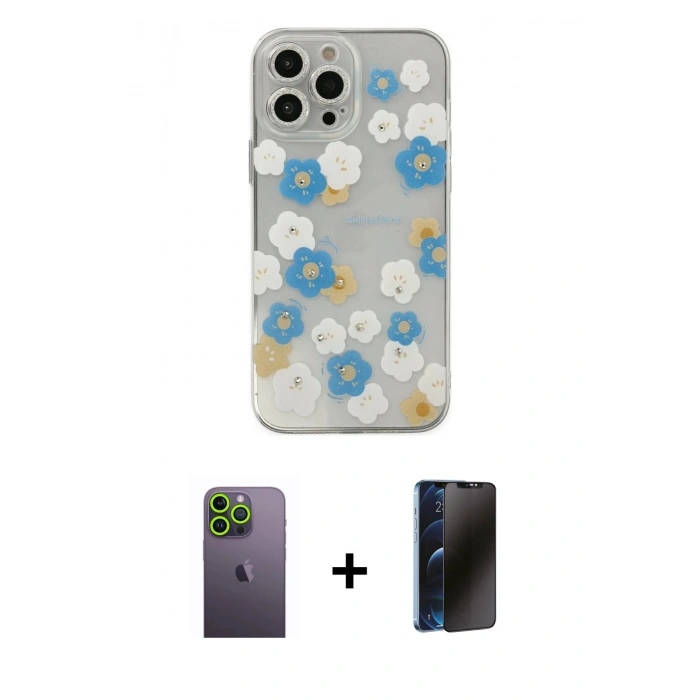 MARSİLYAN™- iPhone 13 Pro Max Kılıf Eksen Asil Prime - Siyah 3D Antistatik Hayalet Cam Ekran Koruyucu + Neon Fosforlu Kamera Lens - YL