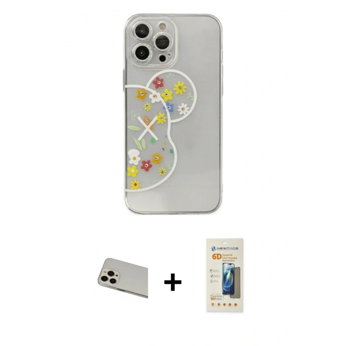 MARSİLYAN™- iPhone 13 Pro Max Kılıf Eksen Asil Prime - Siyah 6D Mat Seramik Hayalet Nano Ekran Koruyucu + Rainbow Kamera Lens Koruma Cam - REGD