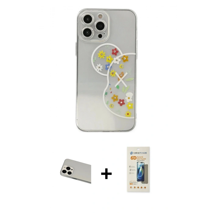 MARSİLYAN™- iPhone 13 Pro Max Kılıf Eksen Asil Prime - Siyah 6D Mat Seramik Hayalet Nano Ekran Koruyucu + Rainbow Kamera Lens Koruma Cam - BZ