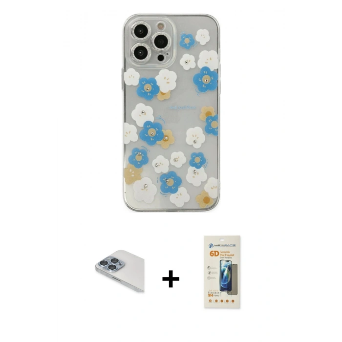 MARSİLYAN™- iPhone 13 Pro Max Kılıf Eksen Asil Prime - Siyah 6D Mat Seramik Hayalet Nano Ekran Koruyucu + Pers Alüminyum Kamera Lens - SABE