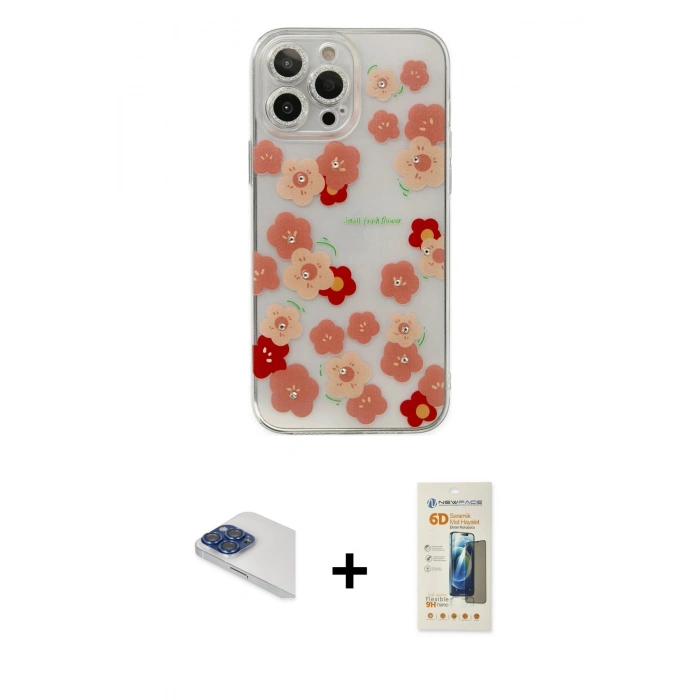 MARSİLYAN™- iPhone 13 Pro Max Kılıf Eksen Asil Prime - Siyah 6D Mat Seramik Hayalet Nano Ekran Koruyucu + Pers Alüminyum Kamera Lens - LT