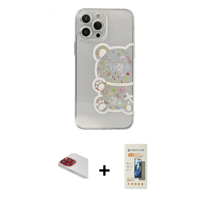 MARSİLYAN™- iPhone 13 Pro Max Kılıf Eksen Asil Prime - Siyah 6D Mat Seramik Hayalet Nano Ekran Koruyucu + Pers Alüminyum Kamera Lens - KI