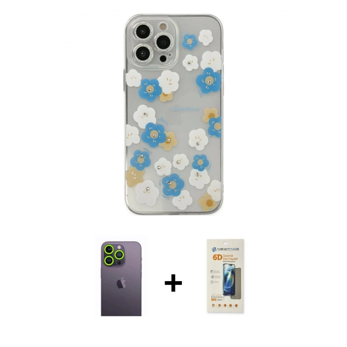 MARSİLYAN™- iPhone 13 Pro Max Kılıf Eksen Asil Prime - Siyah 6D Mat Seramik Hayalet Nano Ekran Koruyucu + Yeşil Neon Fosforlu Kamera Lens
