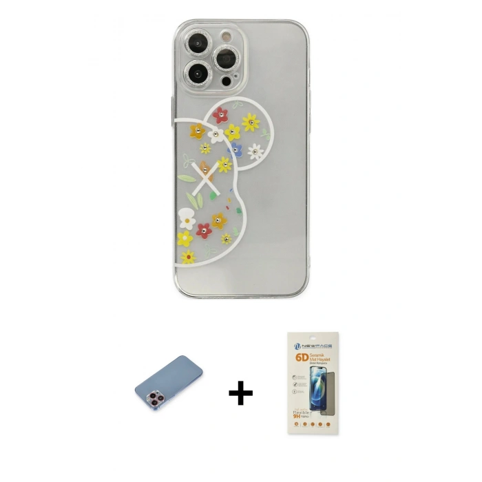 MARSİLYAN™- iPhone 13 Pro Max Kılıf Eksen Asil Prime - Siyah 6D Mat Seramik Hayalet Nano Ekran Koruyucu + Pembe Shine Kamera Lens Koruma Cam