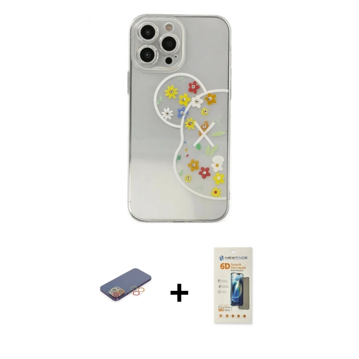 MARSİLYAN™- iPhone 13 Pro Max Kılıf Eksen Asil Prime - Siyah 6D Mat Seramik Hayalet Nano Ekran Koruyucu + Renkli Kamera Lens Koruma Cam - TU