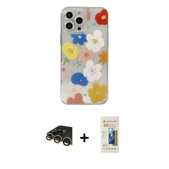 MARSİLYAN™- iPhone 13 Pro Max Kılıf Eksen Asil Prime - Siyah 6D Mat Seramik Hayalet Nano Ekran Koruyucu + Raze Metal Kamera Lens - GD