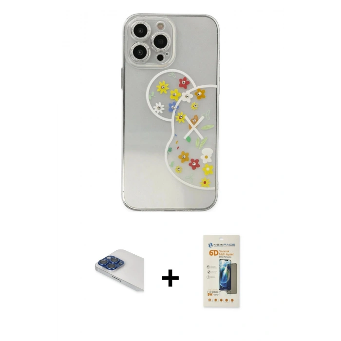 MARSİLYAN™- iPhone 13 Pro Max Kılıf Eksen Asil Prime - Siyah 6D Mat Seramik Hayalet Nano Ekran Koruyucu + Pers Alüminyum Kamera Lens - LT