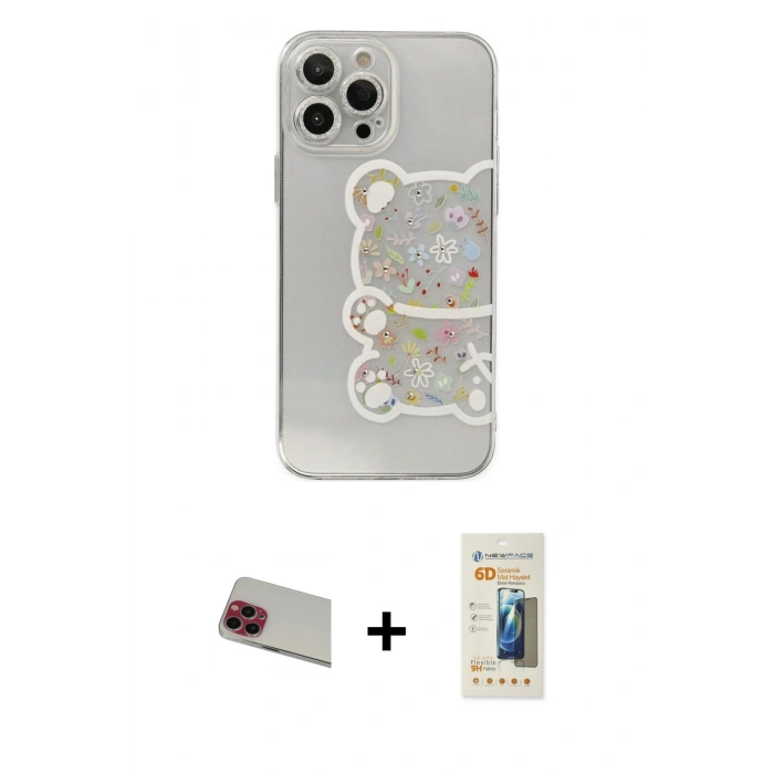 MARSİLYAN™- iPhone 13 Pro Max Kılıf Eksen Asil Prime - Siyah 6D Mat Seramik Hayalet Nano Ekran Koruyucu + Rainbow Kamera Lens Koruma Cam - KI