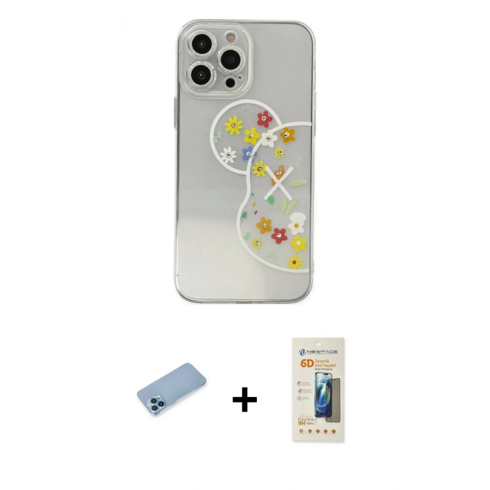 MARSİLYAN™- iPhone 13 Pro Max Kılıf Eksen Asil Prime - Siyah 6D Mat Seramik Hayalet Nano Ekran Koruyucu + Mavi Shine Kamera Lens Koruma Cam