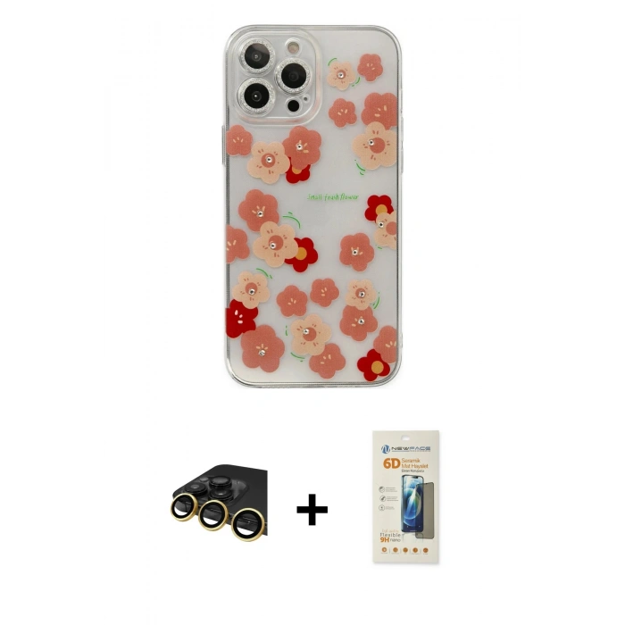 MARSİLYAN™- iPhone 13 Pro Max Kılıf Eksen Asil Prime - Siyah 6D Mat Seramik Hayalet Nano Ekran Koruyucu + Raze Metal Kamera Lens - GD
