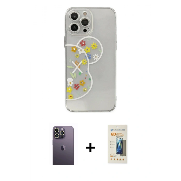 MARSİLYAN™- iPhone 13 Pro Max Kılıf Eksen Asil Prime - Siyah 6D Mat Seramik Hayalet Nano Ekran Koruyucu + Neon Fosforlu Kamera Lens - BZ