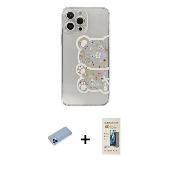MARSİLYAN™- iPhone 13 Pro Max Kılıf Eksen Asil Prime - Siyah 6D Mat Seramik Hayalet Nano Ekran Koruyucu + Mavi Shine Kamera Lens Koruma Cam