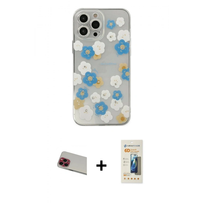 MARSİLYAN™- iPhone 13 Pro Max Kılıf Eksen Asil Prime - Siyah 6D Mat Seramik Hayalet Nano Ekran Koruyucu + Rainbow Kamera Lens Koruma Cam - KI