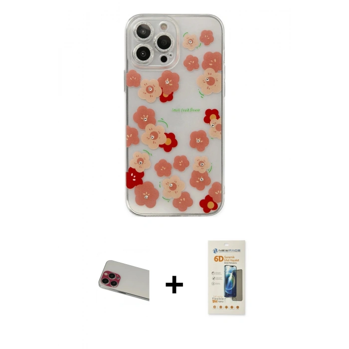 MARSİLYAN™- iPhone 13 Pro Max Kılıf Eksen Asil Prime - Siyah 6D Mat Seramik Hayalet Nano Ekran Koruyucu + Rainbow Kamera Lens Koruma Cam - KI
