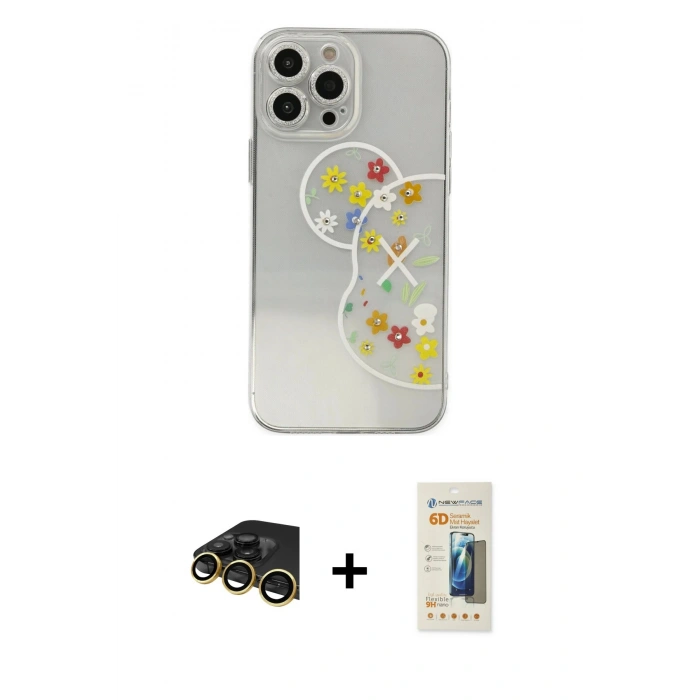 MARSİLYAN™- iPhone 13 Pro Max Kılıf Eksen Asil Prime - Siyah 6D Mat Seramik Hayalet Nano Ekran Koruyucu + Raze Metal Kamera Lens - GD