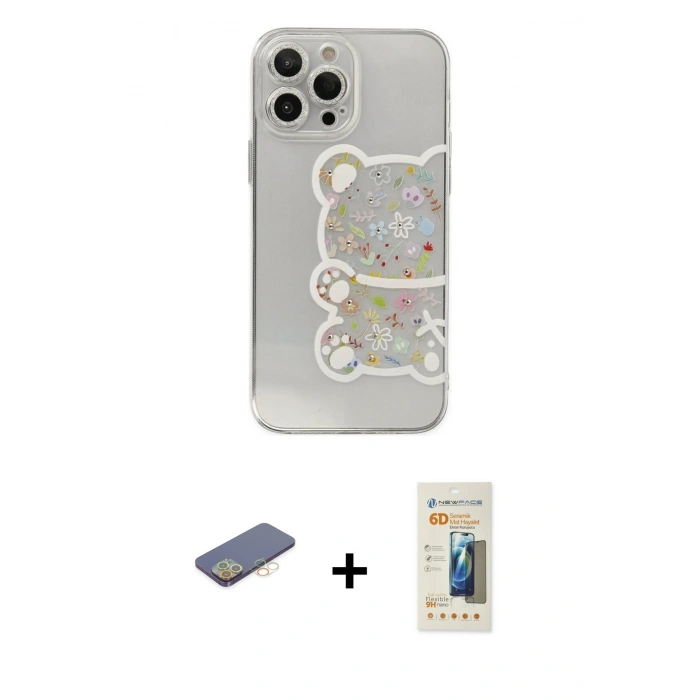 MARSİLYAN™- iPhone 13 Pro Max Kılıf Eksen Asil Prime - Siyah 6D Mat Seramik Hayalet Nano Ekran Koruyucu + Renkli Kamera Lens Koruma Cam - SI